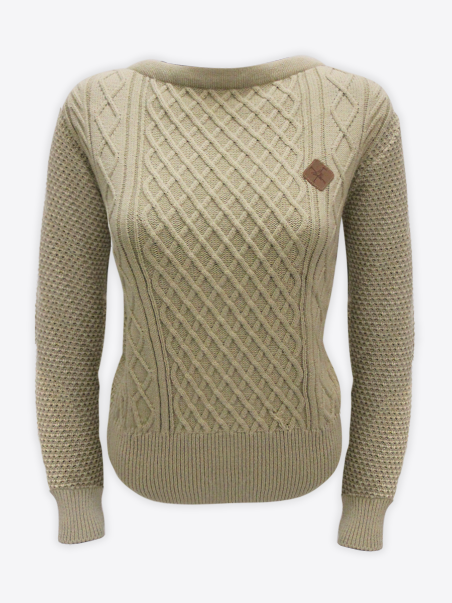 Fox & Crop Sand Cable Knit - Womens