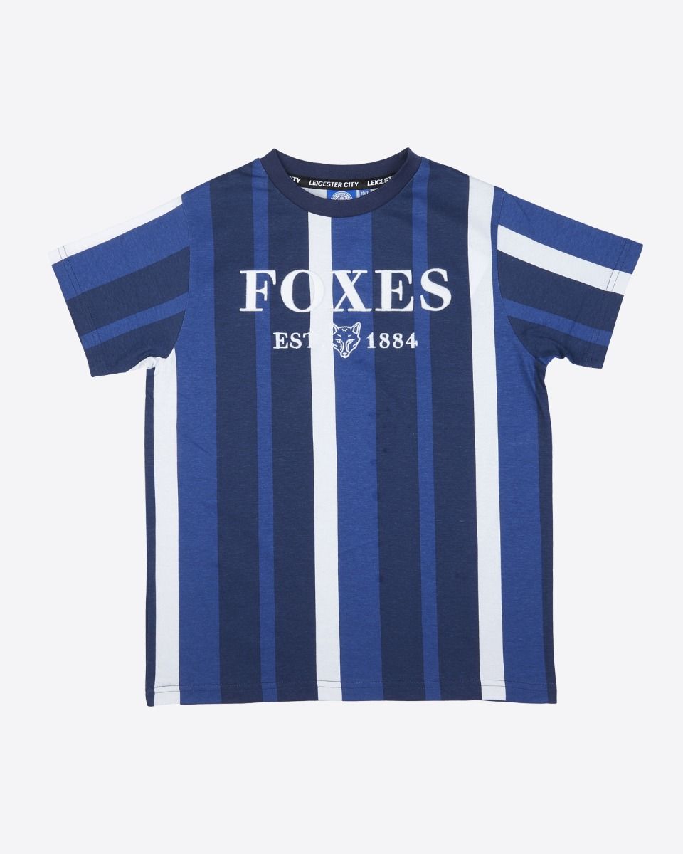 Leicester City Navy/White Foxes Striped T-Shirt - Kids