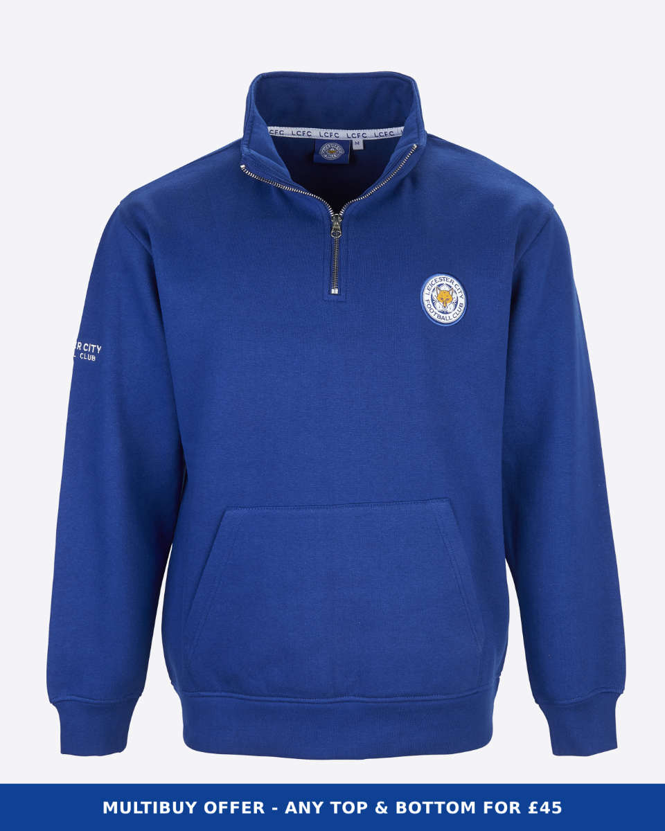 Leicester City Blue Essential Crest 1/4 Zip - Mens