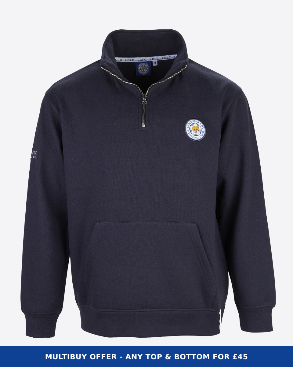 Leicester City Navy Essential Crest 1/4 Zip - Mens